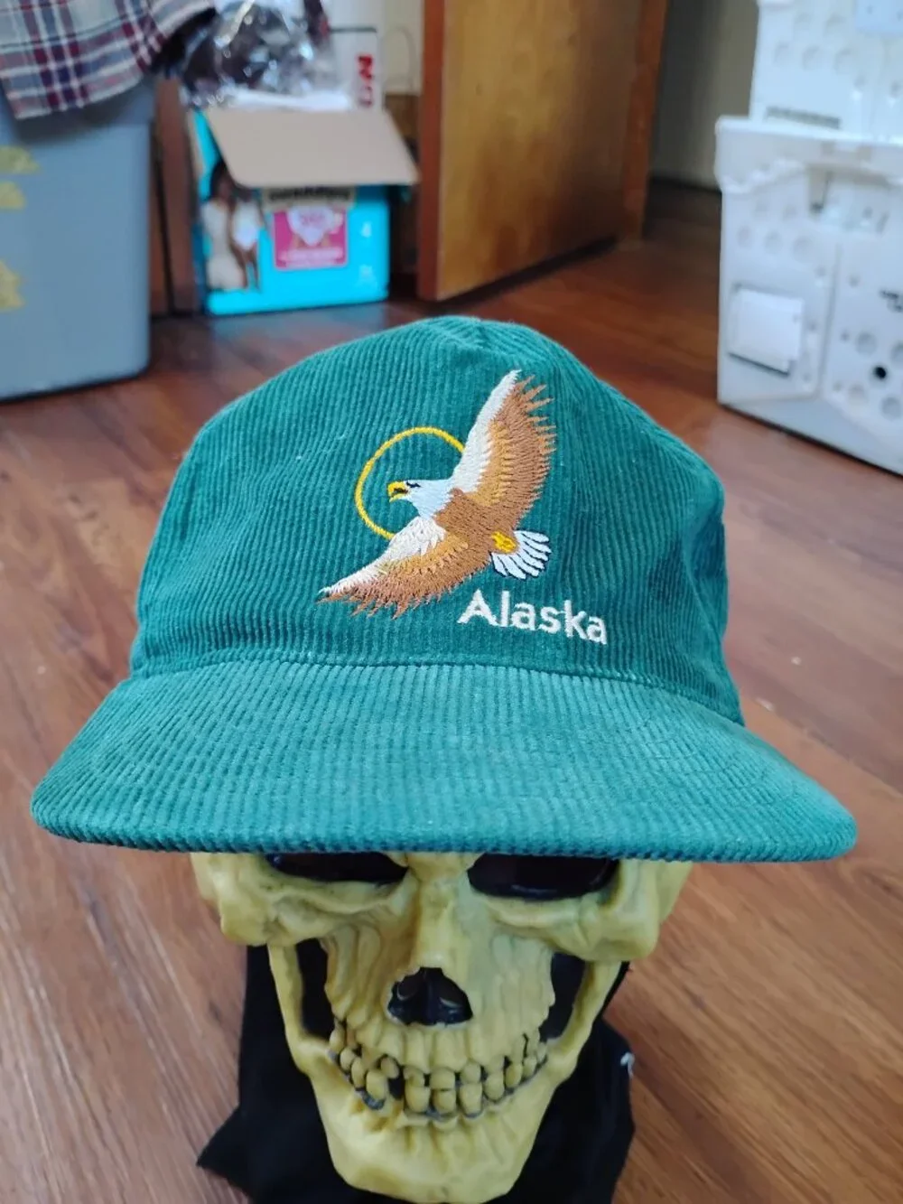 Vintage Alaska Bald Eagle Snap Corduroy Hat Cap
